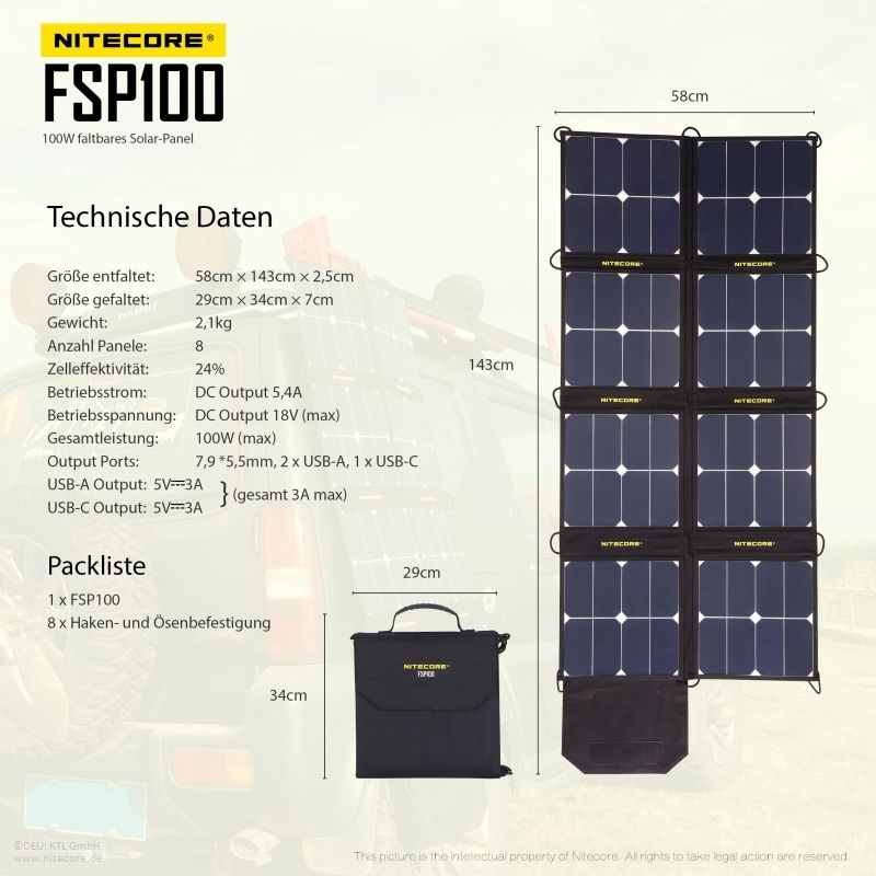 NITECORE OUTDOOR, SURVIVAL SOLARPANEL FSP100 - 100W