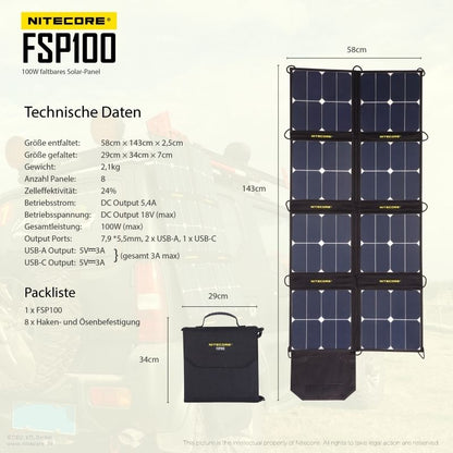 NITECORE OUTDOOR, SURVIVAL SOLARPANEL FSP100 - 100W