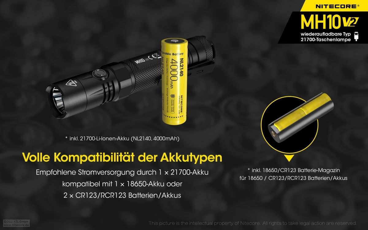 NITECORE MH10 V2 - 1200 LUMEN EDC TASCHENLAMPE SCHWARZ