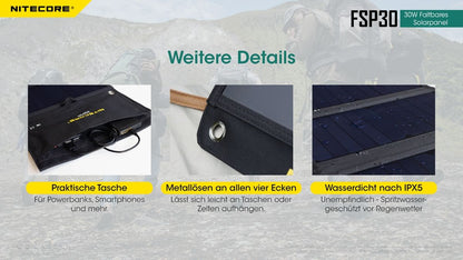 NITECORE OUTDOOR, SURVIVAL SOLARPANEL FSP30 - 30W