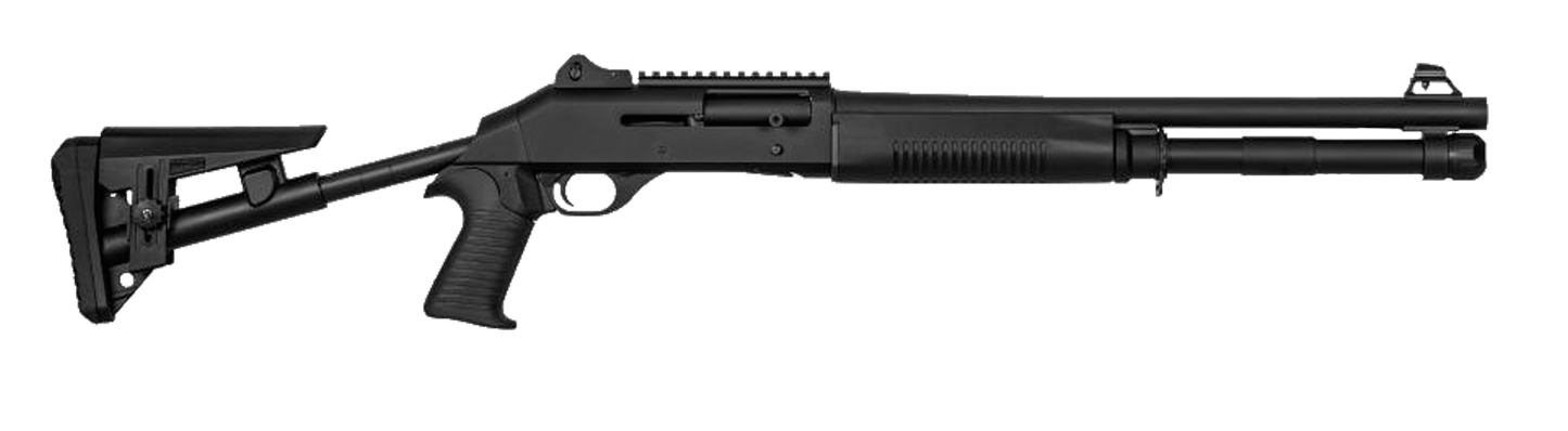 TETRA ARMS T412 Halb. Auto. Flinte, 12/76. 7+1,Schwarz, Taktischer Schubschaft