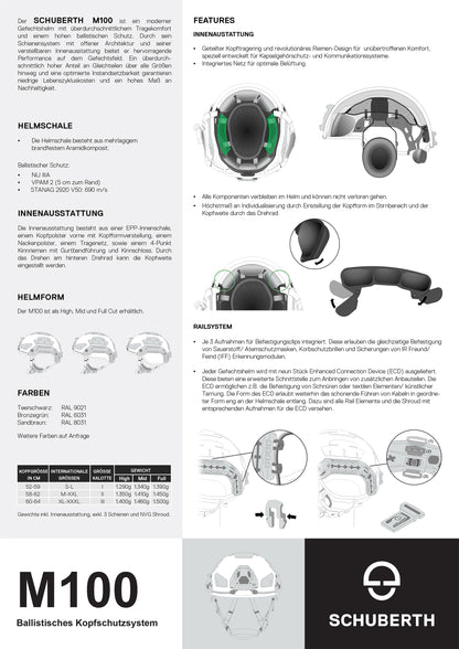 SCHUBERTH GEFECHTSHELM M100 MID CUT NIJ LEVEL 3A