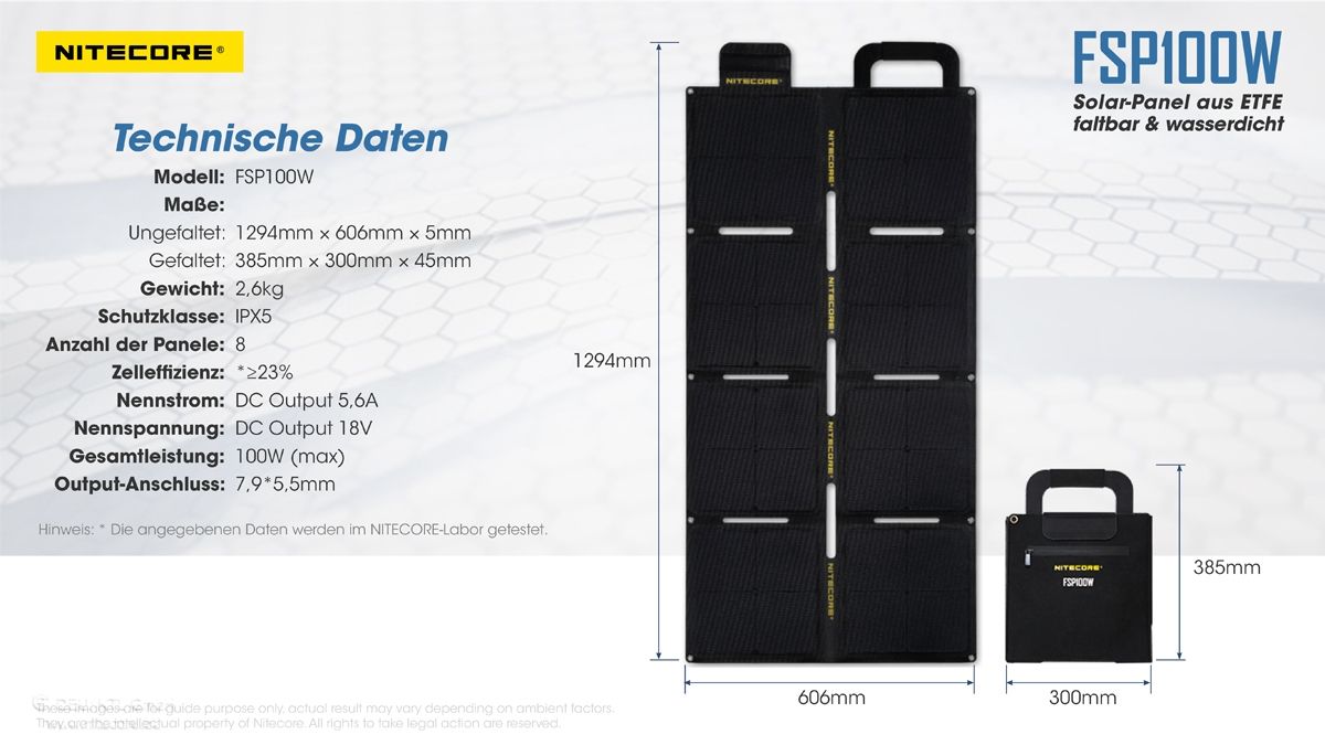 NITECORE OUTDOOR, SURVIVAL SOLARPANEL FSP100W IPX5- 100W