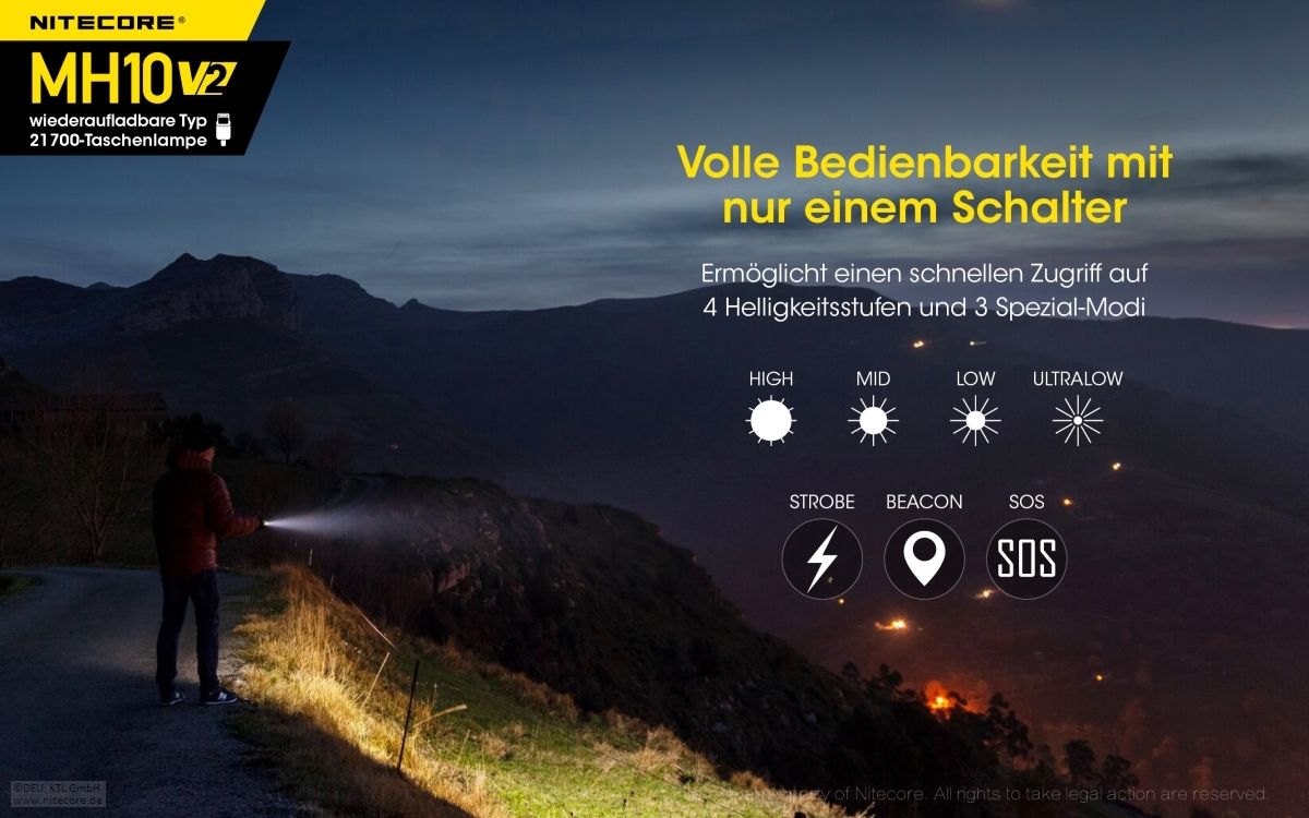 NITECORE MH10 V2 - 1200 LUMEN EDC TASCHENLAMPE SCHWARZ